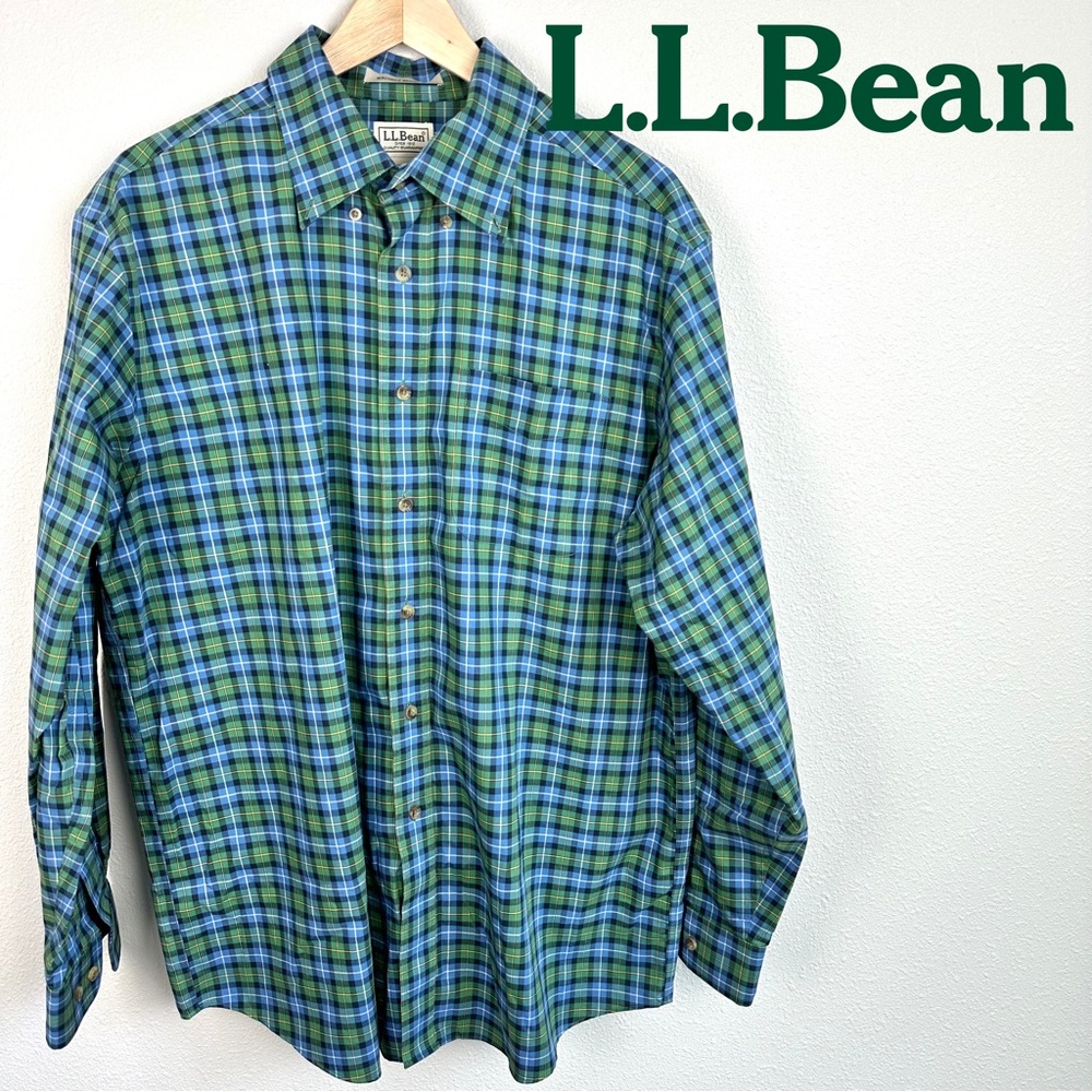 L.L. Bean wrinkle-resistant long-sleeve plaid button-down shirt